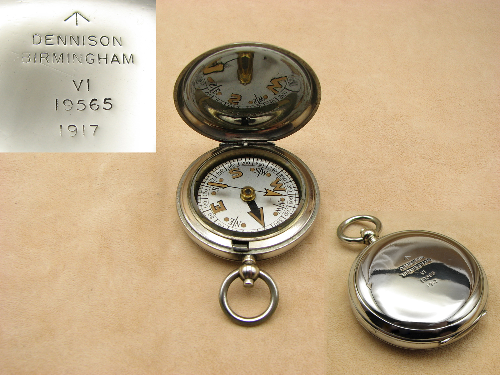1916 Dennison WW1 MK VI hunter cased military pocket compass